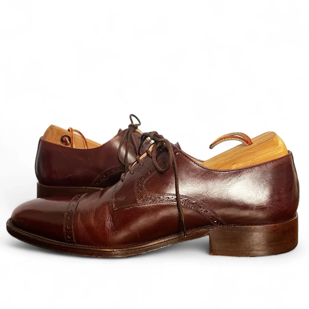 Guido - Men’s‎ Burgundy Leather Cap Toe Derby Oxford - Sz. 9